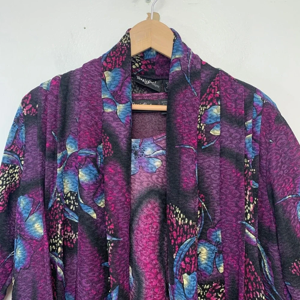 Magic Scarf Artsy Dark Purple  Floral Cardigan Set One Size Fits S-L Lagenlook